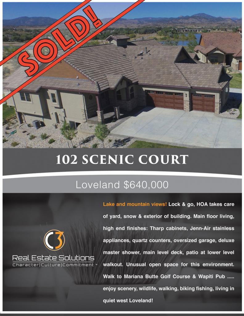 SOLD - 102 Scenic Court, Loveland Colorado - listed by Nancy Baxter C3 Real Estate Solutions, Loveland Colorado