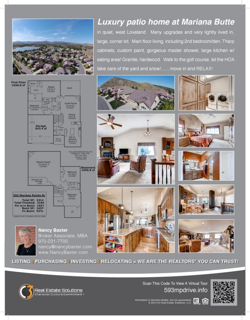 593 Mariana Pointe, Loveland Colorado, sold by Nancy Baxter, REALTOR for C3 Real Estate Solutions
